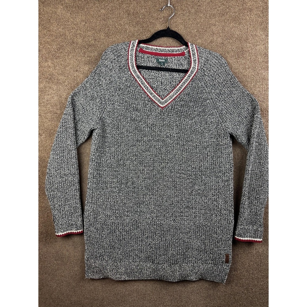 Roots Canada Sweater Mens XL Gray V-Neck Pullover Chunky-Knit Logo Casual - Picture 2 of 12